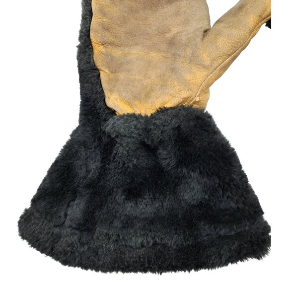 Vintage Leather Mittens With Black Shearling ? For Cold Weather Unisex Mens Wome - Picture 3 of 13